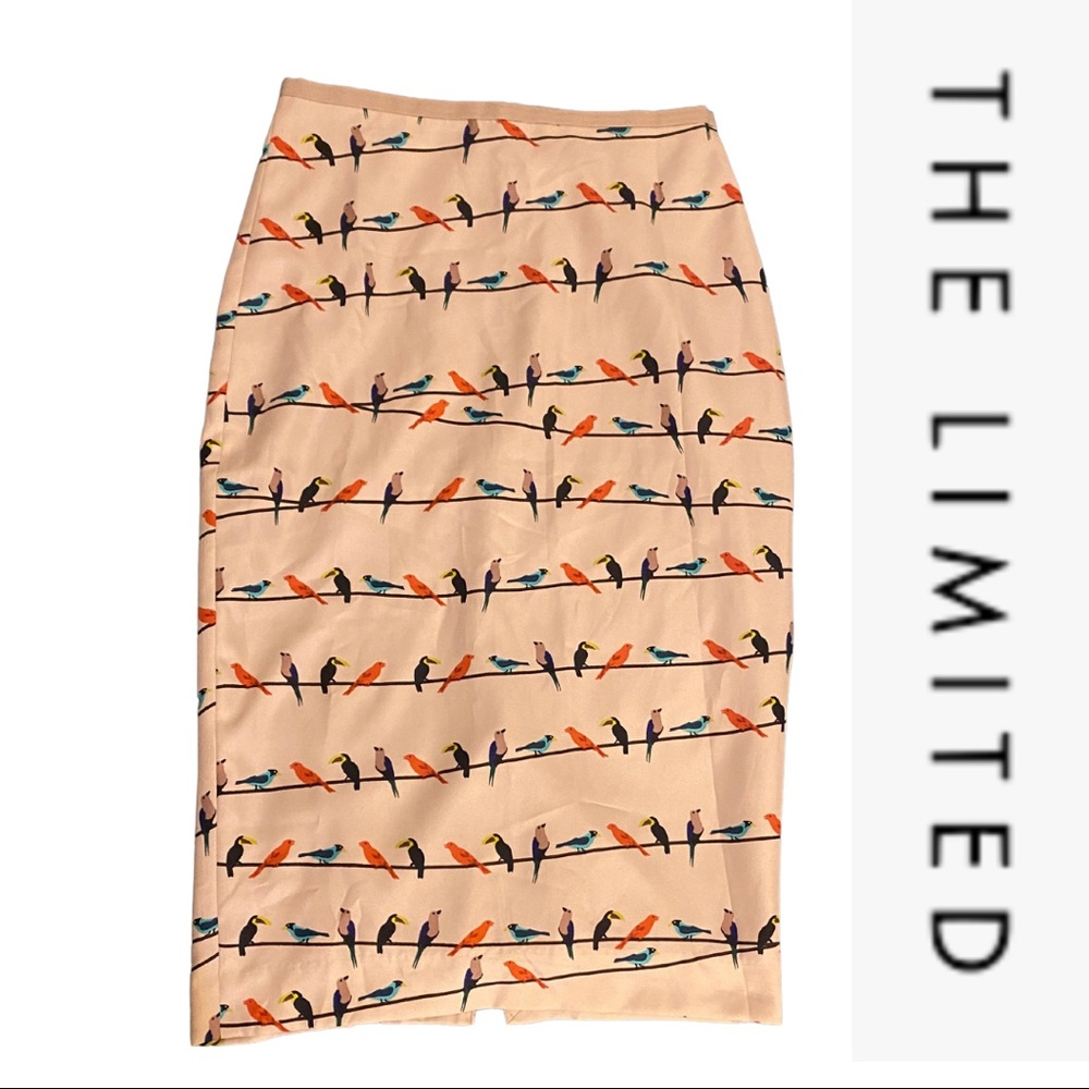 The Limited Off-White Bird Pencil Skirt